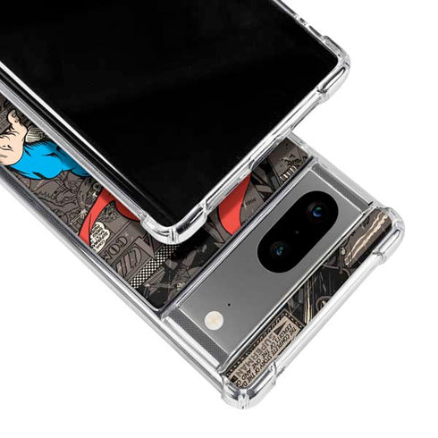 DC Comics Superman Vintage Action pose pattern Google Pixel 7a Clear Case